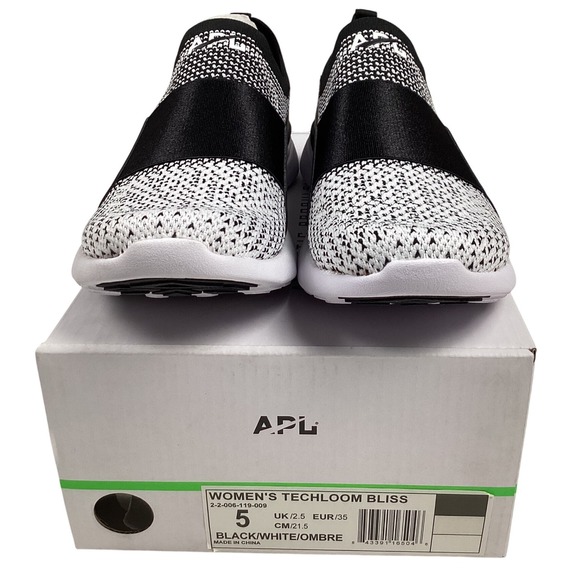 APL Shoes - APL‎ Women's Techloom Bliss Slip On Sneakers Black White Ombre Size 5 EUC